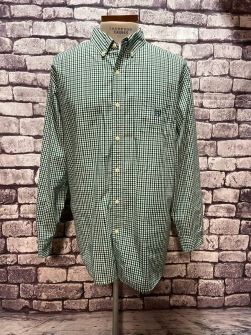 Chaps Men's Green, White & Navy Check Button Down Size XXL